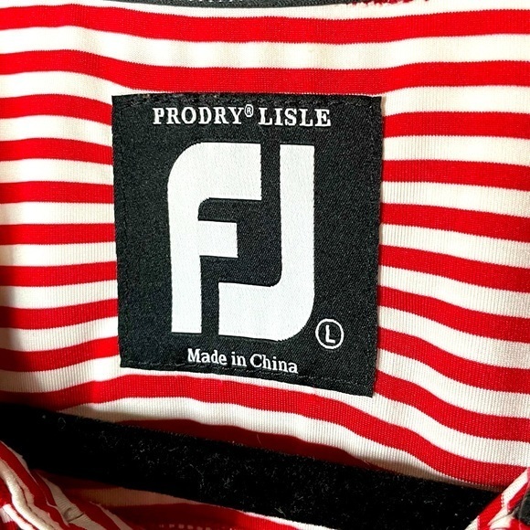 FootJoy‎ FJ Pro-dry Lisle Short Sleeve Red and White Striped Golf Polo Large - Picture 4 of 8